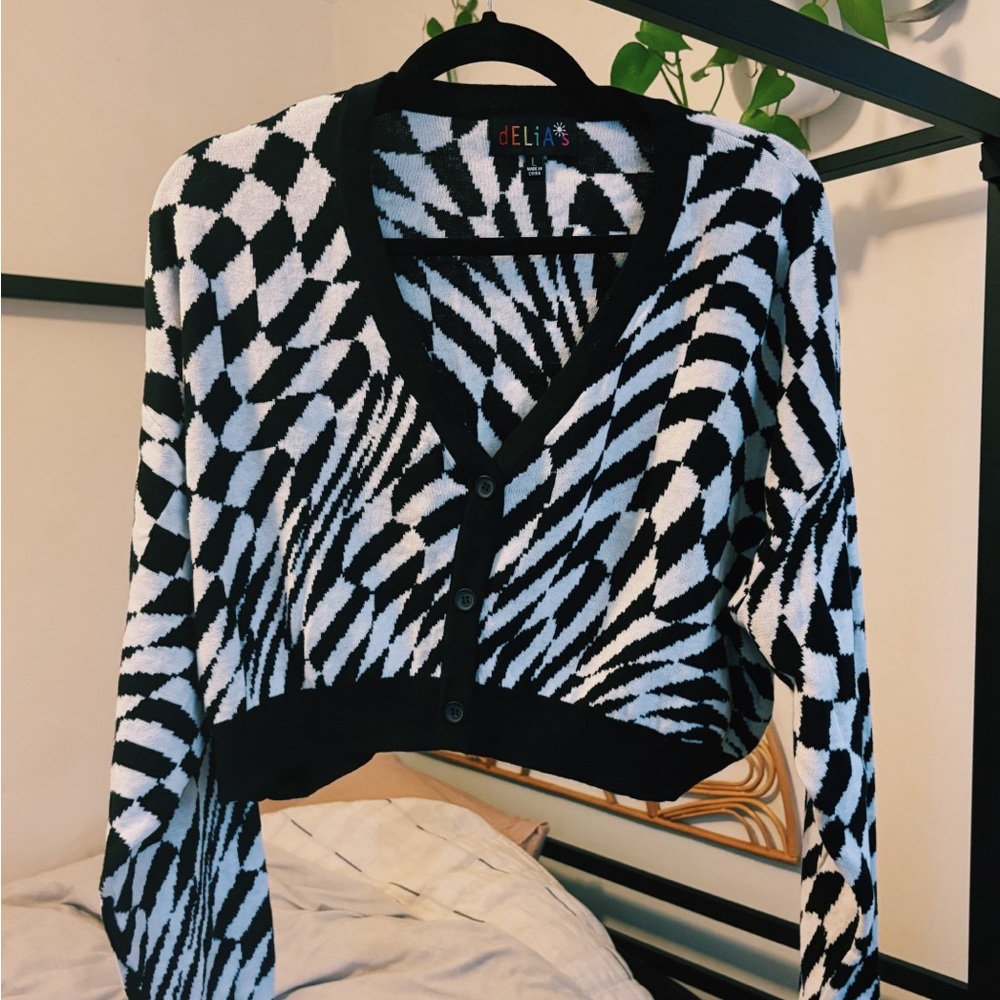 DELIA’S BY DOLLS KILL WARP SPEED CROPPED CARDIGAN, SIZE L